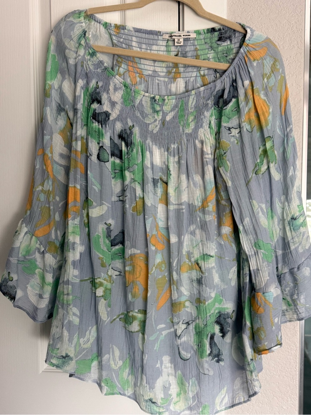 Zac & Rachel Light Blue Floral Peasant Blouse